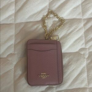 Coach Pink Pebble Leather Card Case with Gold Chain